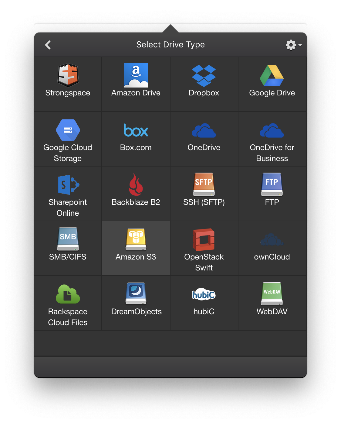 Select drive type screenshot